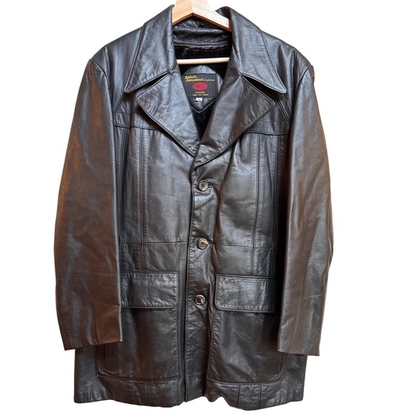 Fantastic International of California Other - VTG Fantastic Intl. Mens Black Leather Coat Sz 46 LG Longline Zip Out Fur Lining